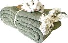 100% Cotton Muslin Blanket 4 Layers Bedspread Muslin Bed Cover Olive Green