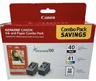 GENUINE Canon 40 & 41 (PG-40/CL-41) Ink & Paper Combo Pack NEW Open Box