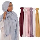 Premium Linen Cotton Scarf Women's Muslim Hijab Large Fringe Shawls Head Wraps