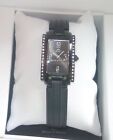 Yonger and Bresson Rectangle Black Leather Crystal Watch DCN 1477/01 new