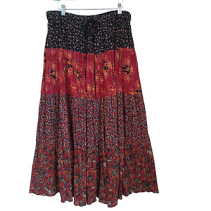 Sag Harbor Broomstick Skirt Womens size Medium Boho Maxi Contrast Print Peasant
