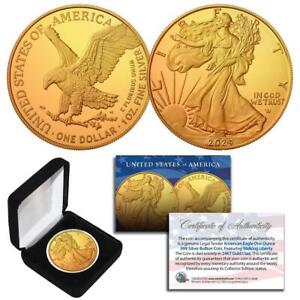 2024 1 Oz 999 Fine Silver American Eagle $1 Coin 24K Gold Gilded with BOX & CERT