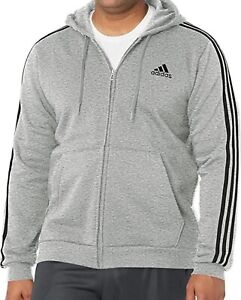 adidas Men's Essentials Fleece 3-Stripes Full-Zip Hoodie Size 2XL Tall Gray