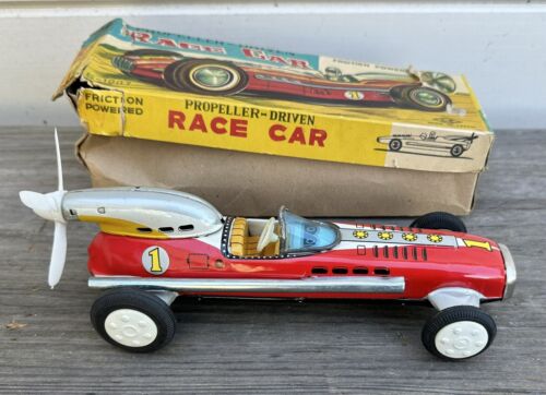 Vintage 1957 S&E Japan Tin Friction Propeller Driven Race Car In Box