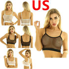 US Womens See-Through Bra Crop Top Sleeveless Mesh Deep U Neck Vest Bralette bra