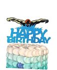 Summer Beach Blue Glitter Birthday Cake Topper,Summer Pool Swimming Party Cake