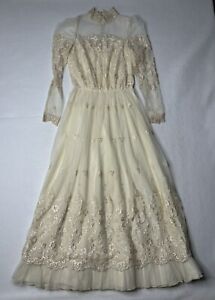 Vintage Country Elegance California Ivory Lace Embroidered Dress Size 10
