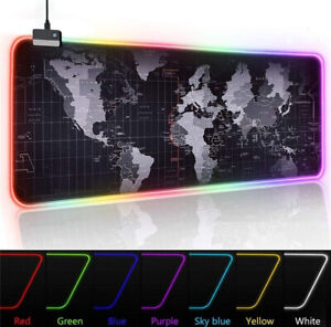 RGB LED Extra Large Soft Gaming Mouse Pad Extended Glowing World Map 31.5x12''