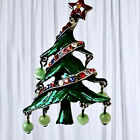 Vintage Enamel Dangle Bead Rhinestone Christmas Tree Brooch