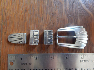 Taxco Mexico Sterling Silver Ranger Belt Buckle Set 4 Pieces