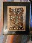 Vintage Egyptian Papyrus Art Winged Goddess Isis Framed See Measurements