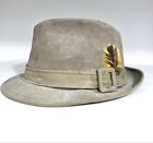 DOBBS Fedora Hat Tan Brown Genuine Suede Leather Size 7  1/2 Vintage Hats