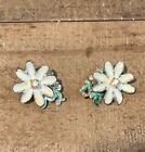 Vintage Daisy Spring Flower AB Rhinestone Clip On Earrings MCM Costume Jewelry