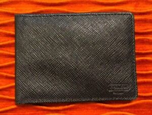 COACH Black Leather Wallet Card/License Case Double ID Bifold Holder