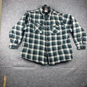 Lee Mens 2XL Shirt Jacket Flannel GREEN Plaid Quilted Lining Button Down