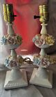 Vintage Porcelain Lamp With Flowers - Set Of 2 - BOTH WORK