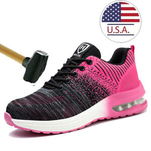 Womens Safety Shoes Steel Toe Breathable Work Boots Indestructible Sneakers Pink
