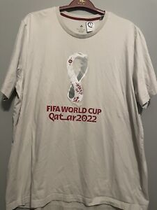 FIFA WORLD CUP Shirt Mens 2XL Beige Qatar 2022 Logo Adidas Soccer Athletic