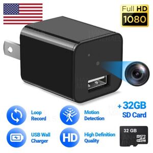 USB Wall Plug Charger Camera 1080P HD Mini Cam Motion Detection Home Security