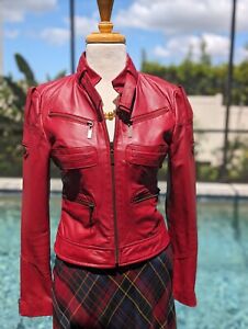 Red Bebe Leather Motorcycle  Jacket XS