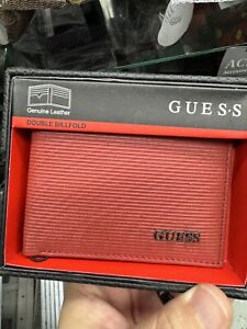 Guess Mens Original Leather Wallet Bifold Red Wallet