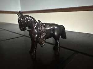 Vintage bronze/copper horse with saddle figurine 2 3/4” tall