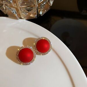 Fashion Red Bow Pearl Zircon Stud Earrings Dangle Charm Women Xmas Party Jewelry