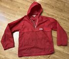 Men’s RED Rain PONCHO BACKPACKING 80s Nylon Self-Contained Pouch VINTAGE 7777