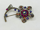 Vintage Western Germany Rhinestone Flower Brooch with Color Changing Navettes