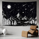 Black and White Mountain Tapestry, Moon and Stars Printed Tapestry Room Decor