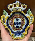 Vestal Portugal Rare Hand Painted Small Blue Coat Of Arms Trinket Ring Dish AsIs