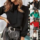 Women's Silk Blouse Bow Tie Neck Long Sleeve Satin Shirt Casual Office Shirt Top