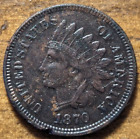 1870 Indian Head Cent Penny Semi Key Date Very Fine VF Diamonds Dark Surfaces