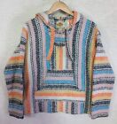 Earth Ragz Bright Multicolor Drug-Rug Poncho Thick Pullover Hoodie Size Small