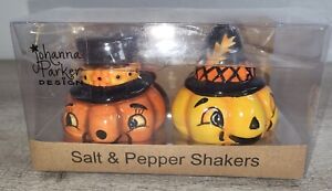 Johanna Parker Fall Farmhouse Halloween Pumpkin Salt & Pepper Shakers Set NEW