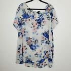Torrid Womens Chiffon Top Size 3X Button Back Short Sleeve Floral Scoop Neck