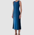 $995 Akris Punto Women's Blue Stripe Detail Wool Midi Dress Size 12