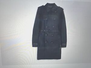 COACH Men's Black Double Breasted Trench Coat Belted Leather Accents Sz L $695
