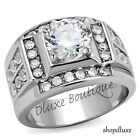 MEN'S 4.50 CT ROUND CUT CUBIC ZIRCONIA SILVER STAINLESS STEEL RING SIZE 8-14