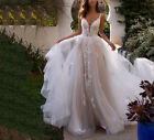 Boho Wedding Dress V Neck Backless 3D Flowers Spaghetti Straps A-Line Bride Gown