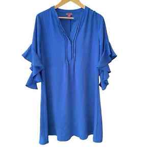 Vince Camuto Flutter Sleeve Dress Women’s Large Blue Pullover V Neck