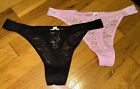 NWT PINK BY VICTORIAS SECRET LOT OF 2 HI LEG THONG PINK BLACK LACE SMALL