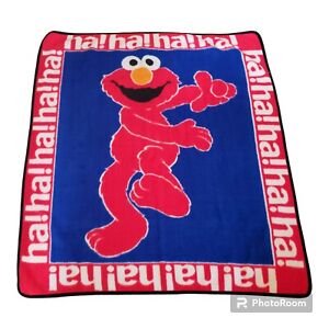 Vintage 90s Elmo Tickle Me Ha Ha Border Throw Fleece Blanket Sesame Street 48x50
