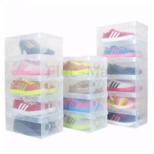 1-50 Pcs Home Plastic Clear Shoe Boot Box Stackable Foldable Storage Organizer