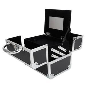Pro Aluminum Makeup Train Case Jewelry Box Cosmetic Organizer Storage Lock Black