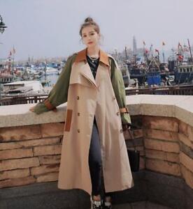 Womens 2022 Fashion Color Stitching Double Breast Loose Trench Coat Outwear