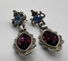 1928 Jewelry Co Victorian Style Faceted Stones Gunmetal Dangle Drop Earrings.Vtg