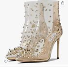 Steve Madden Viceroy Gold Studs Back Zip Pointed Toe Stiletto Heel Ankle Boots