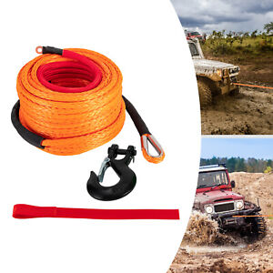 3/8x100ft Synthetic Winch Rope with Hook, Orange Winch Cable w/Protective Sleeve