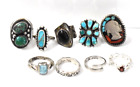WHOLESALE Lot of 9 Navajo & Others Sterling Silver Rings 74G SZ 6-9 NO RESERVE
